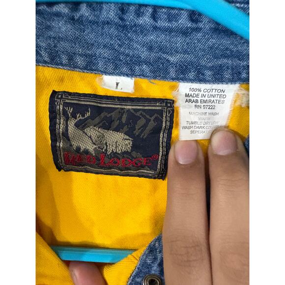 90s Vintage Red Lodge Yellow Sleeveless Denim Collared Vest Women's Size L - Picture 2 of 3